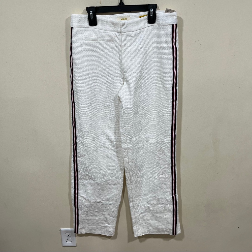 NWT Anthropologie Maeve Textured White Stratus side-stripe pant size 4 - Picture 6 of 11